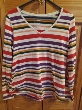 🌻 3/20 Deal!! Sonoma V-Neck Long Sleeve Striped Tee in Red, Purple & Cream